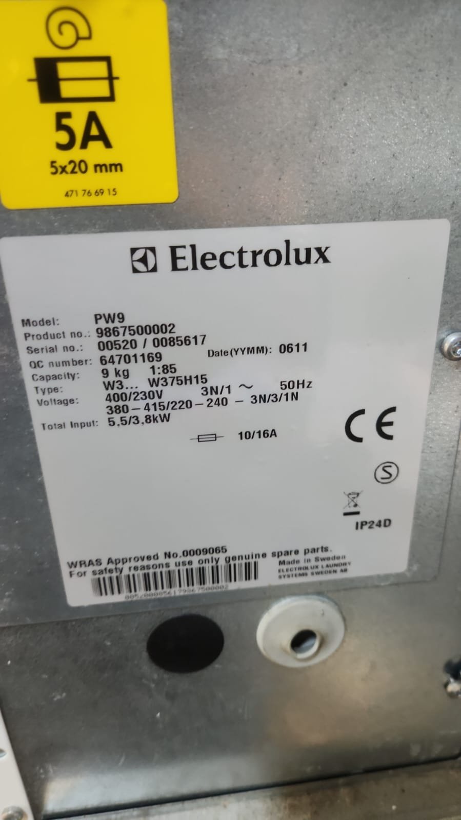 Electrolux PW9 Waschmaschine 9 kg, 400 V oder 230 V